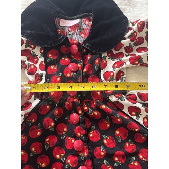 Vintage Fall Holiday  Dress Red Corduroy Red Apple Print Collar Buttons Girls - Picture 10 of 16